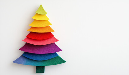 A minimalistic Christmas tree made of felt on a white background