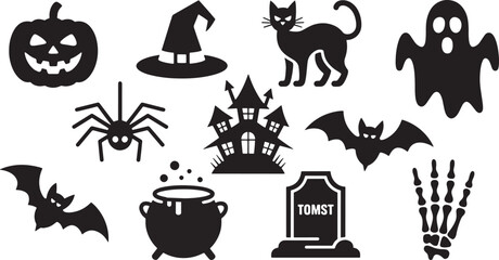 Fototapeta premium Spooky Halloween Themed Icons and Spooky Elements Set