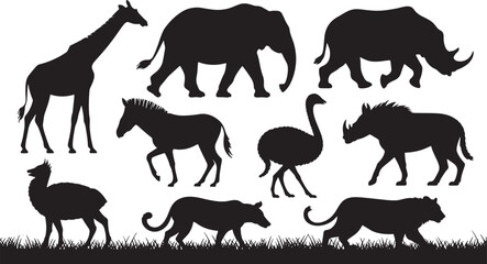 Fototapeta premium Collection of African and Wild Animals Silhouettes Set