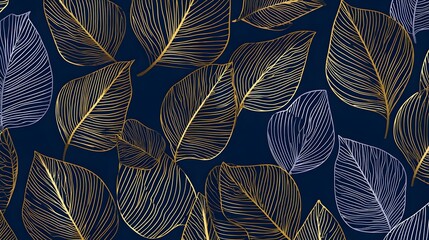 Botanical Leaf Line Art Vector Background | Luxury Hand-Drawn Foliage Pattern in Minimalist Linear Style for Fabric & Wallpaper