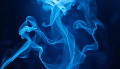 Fototapeta premium Ethereal blue smoke swirls in a dark, moody atmosphere, creating a graceful, abstract design, illustration, cosmic