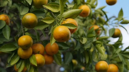 A tree with oranges and leaves