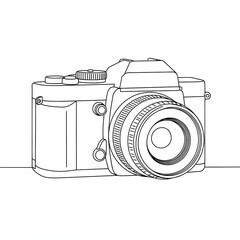 Vintage SLR Camera Line Art Illustration Black and White Photography Equipment