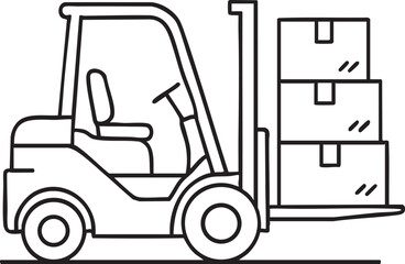 Simple Line Art Illustration of a Forklift Carrying Stacked Boxes for Logistics and Transportation minimalist
