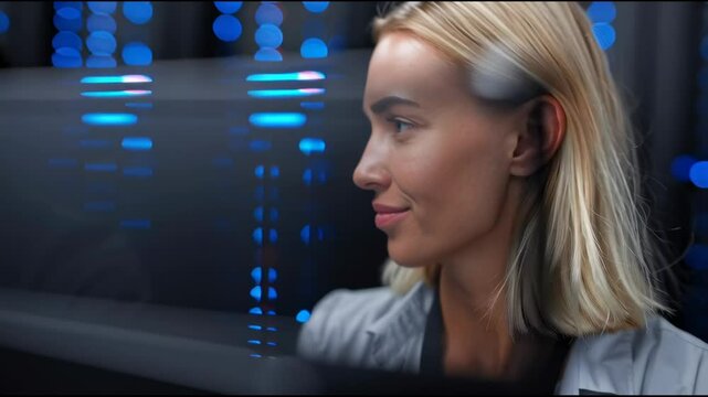 Team of professionals working on computers in a modern data center environment