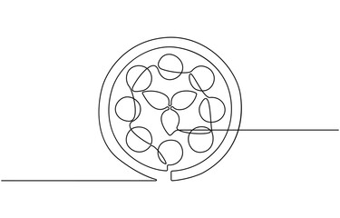 Pizza slice continuous line. Continuous one line drawing of pizza, Hand Drawn Symbol Vector Illustration.