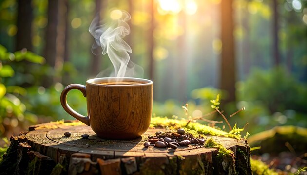 Morning coffee in a forest