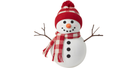 A cheerful snowman isolated on transparent background 