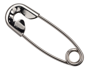 Realistic open safety pin with metallic shine, isolated on a transparent background