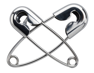 Realistic open safety pin with metallic shine, isolated on a transparent background