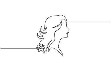 Face of a Beautiful, Elegant Woman. Single Line Drawing, Beautiful Woman Editable Continuous Line Icon .
