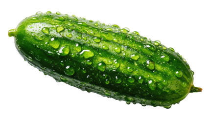 Fresh cucumber with water droplets, isolated on a white background.