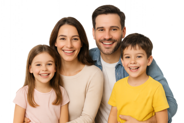Happy family portrait with smiling parents and kids.  isolated transparent on white background. png die-cut for advertising
