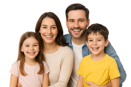 Happy family portrait with smiling parents and kids. isolated transparent on white background. png die-cut for advertising - Powered by Adobe