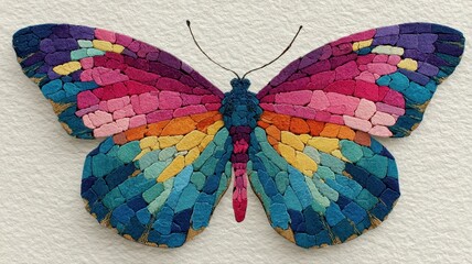 Colorful Butterfly Made of Mosaic Stones on Light Background