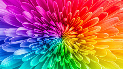 Obraz premium Vibrant Rainbow Chrysanthemum Flower Macro: Close-up, Colorful, Joyful, Floral Design Element.