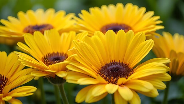 Vibrant yellow daisy flowers with dark centers petals nature