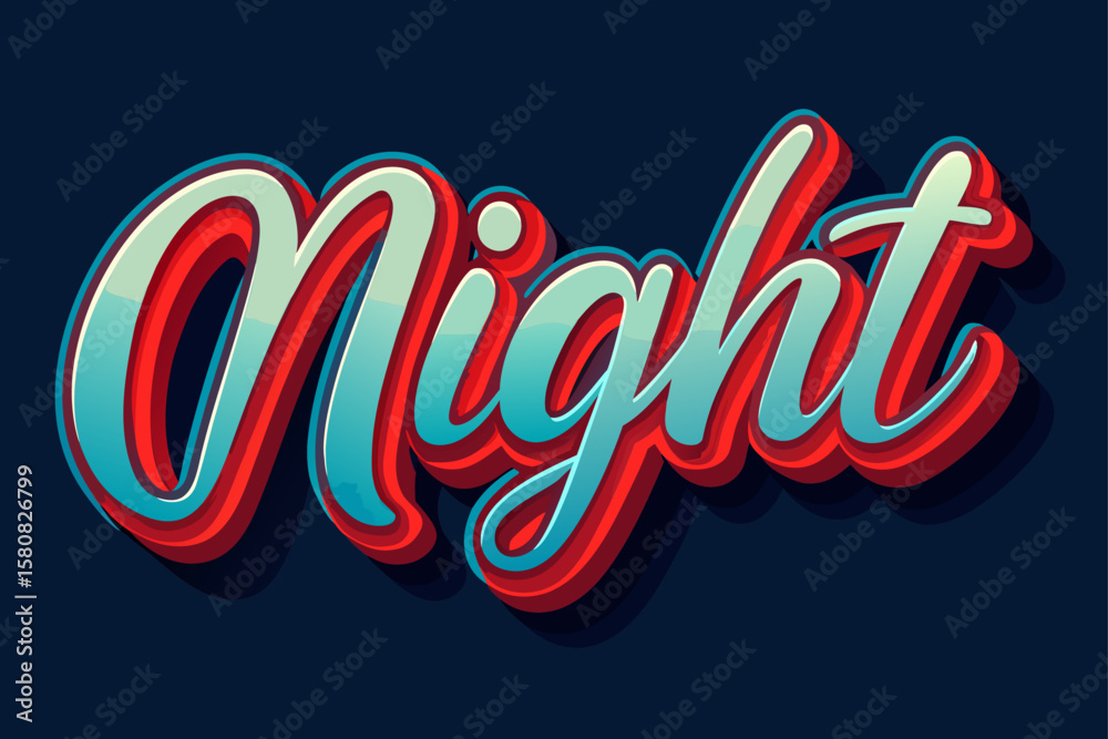 Fototapete Night Text Design – 3D Script Typography with Blue and Red Gradient on Dark Background - illustration 