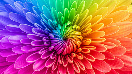 Obraz premium Vibrant Rainbow Chrysanthemum Blossom: Close-up Macro Photography, Joyful and Colorful Floral Image.