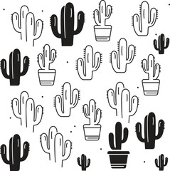 Set of cacti with flowers. Hand drawn illustration converted to vector