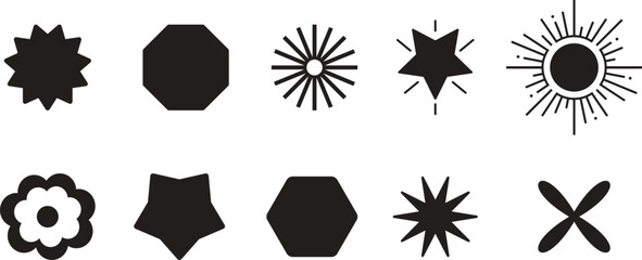 Brutalist abstract geometric shapes and grids. Brutal contemporary figure star oval spiral flower and other primitive elements.