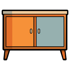 Flat vector illustration of a modern tv console table with a sliding door isolated on white background