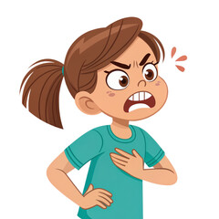 Obraz premium Angry Cartoon Girl Yelling with Hand on Chest – Emotional Expression Clipart for Kids Book or Storytelling