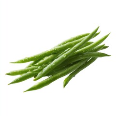 Fresh Green Beans with Water Drops on White Background for Healthy Cooking and Dietary Recipes