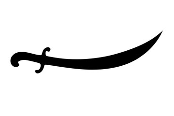 Silhouette of a Curved Sword Isolated on White Background