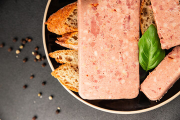 Pate meat peppers pork liver, pork meat riyet fresh delicious gourmet food background on the table...
