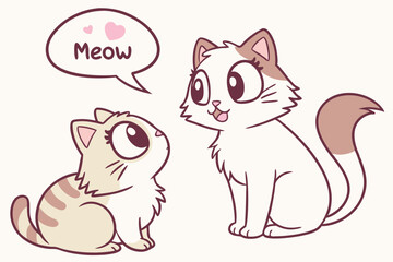 Cute fluffy cat heads with speech bubbles for advertising banners