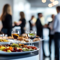Corporate event catering services: business meeting with food and drinks reception for professionals silhouette