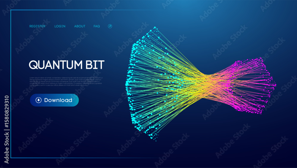 Poster quantum data abstract background with ai tech network and neon blue light effects. 3d fiber optic wa