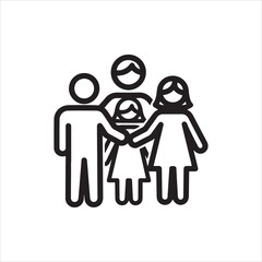 Stylized depiction of a happy family unit composed of parents and children