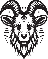 Stylized bighorn sheep head. Detailed woodcut style vector artwork isolated on white background.