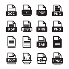 Collection of digital document file type icons representing various formats