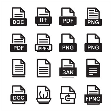 Collection of digital document file type icons representing various formats