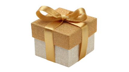 Gift box with golden ribbon, ideal for any celebration, isolated on a white background.