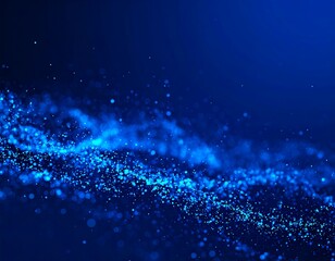 Abstract digital particles flowing in deep blue