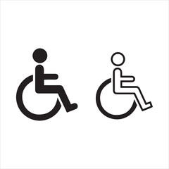 Two stylized figures seated in wheelchairs one solid black one outlined