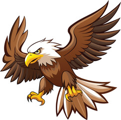 Flying bald eagle vector cartoon illustration with a red ribbon, a fierce symbol of nature and wildlife