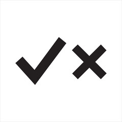 Simple black check mark and cross symbols on a white background