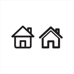 Two simple black outline house symbols side by side on white background