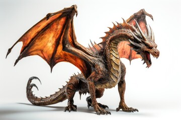 Dragon full body dinosaur animal white background.