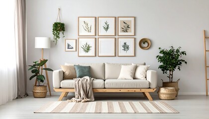 Modern living room with framed artwork