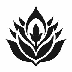 Elegant Stylized Floral Design Black and White Lotus-Inspired Illustration