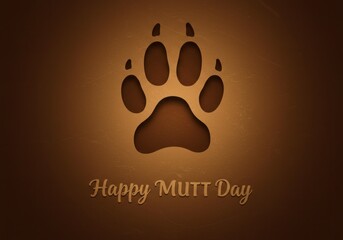 Celebrating Happy MUTT Day a dog paw print for mixed breeds love with golden brown vintage textured