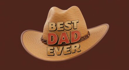 Celebrating the Best Dad Ever with a rustic straw cowboy hat for Father s Day on a brown background