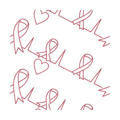 Red outline pattern ribbons heart shapes electrocardiogram lines on vector