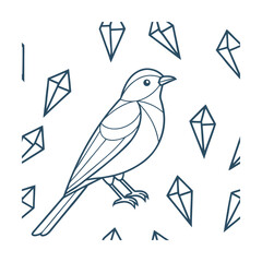 Blue bird with geometric diamond shapes on a Pattern design vector